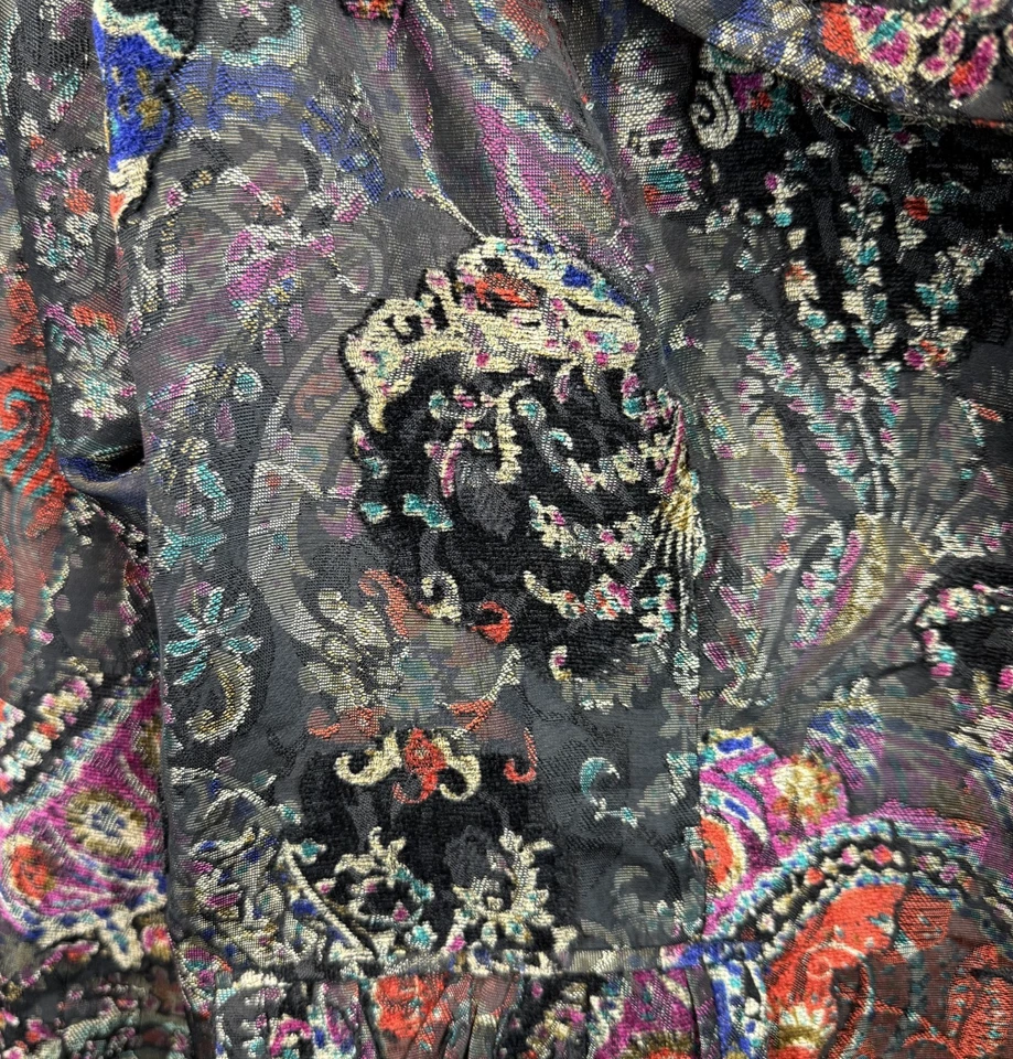 Abrigo Analogía Mujer Brocado Jacquard Negro Metálico Floral Tapiz Chaqueta 1X Foto 2 de 4