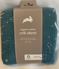 Red Rovr Organic Cotton Muslin Crib Sheet Teal Blue Star Gaze Constellation New