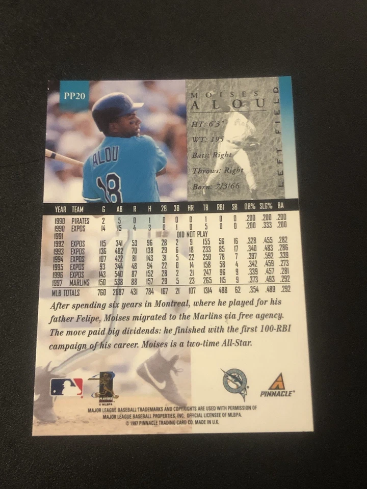 1998 Pinnacle Artist Proof Moises Alou #PP20 - Image 2 of 2