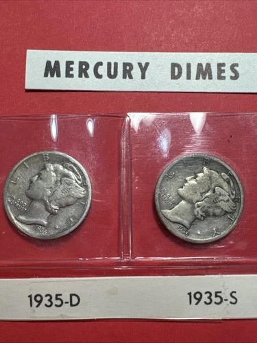 1935 D & S BU 10C Mercury Dimes Brilliant Set 90% Silver