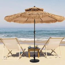 NNECW Thatched Tiki Umbrella with 8 Ribs and Tilt Adjustment