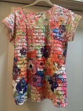 Moa Moa Top Blouse Shirt Large L Excellent Floral Multiple Colors Beautiful