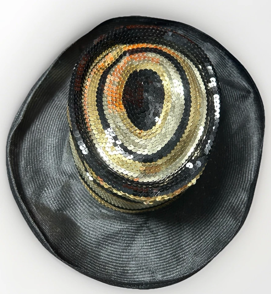 Sombrero de copa Whittall & Shon negro dorado plateado lentejuelas Western Show Mardi Gras elegante Foto 2 de 4