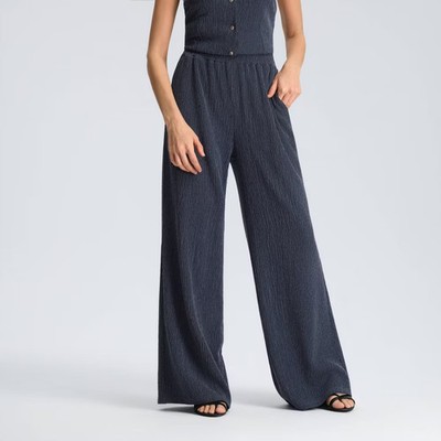 Women's Mid-Rise Elastic Waistband Wide Leg Pants - A New Day Blue