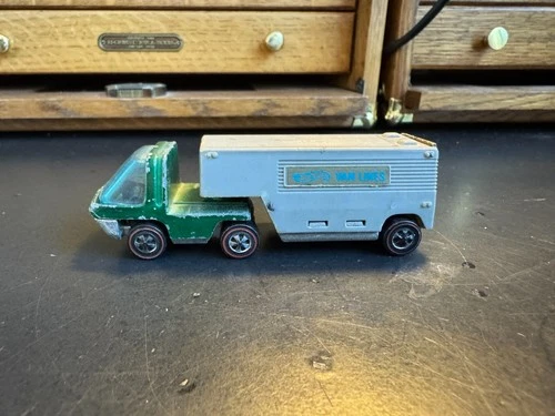 1969 Hot Wheels Heavyweights Van Lines Mattel Truck Trailer Green Cab