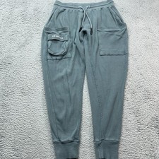 YoungLA Cargo Joggers Mens L Teal Blue Waffle Knit Thermal Sweatpants Streetwear