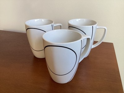 Corelle Coordinates Simple Lines Black / White Coffee Tea Mugs Set of 3