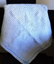 New Gift Handmade Crochet Holiday Christmas Babys White/Blue Blanket 25" x 25"