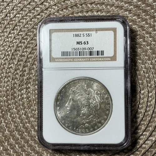 1882 Morgan Silver Dollar $1 NGC MS63 San Francisco Business Strike 0.9 Fineness