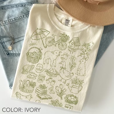 Spring Doodle Comfort Tee Floral Nature Art Lover Gift