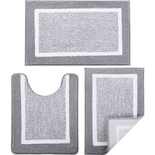Bathroom Rugs Sets 3 Piece with U-Shaped Contour Toilet Mat Shower Rugs