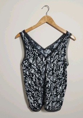 Halogen Tank Top Women s Small Black White Abstract Pattern Sleeveless Blouse
