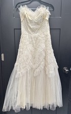 Vintage 1950s Lace  Tulle Strapless Tea-Length Gown Ivory Bridal Dress No Label
