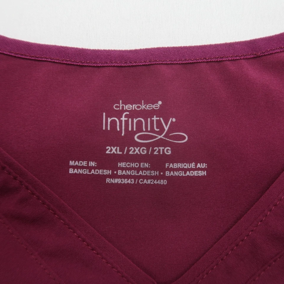 Cherokee Infinity Womens 2 Pocket Scrub Top Size 2XL Pink Stretch - Image 4 of 4