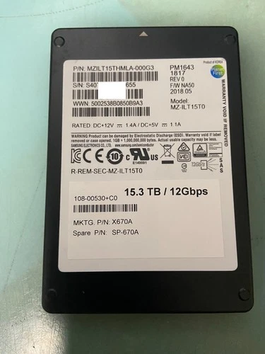 Samsung PM1643 MZ-ILT15T0 15.3TB 2.5" SSD SAS for  HP, DELL  Heath 70%
