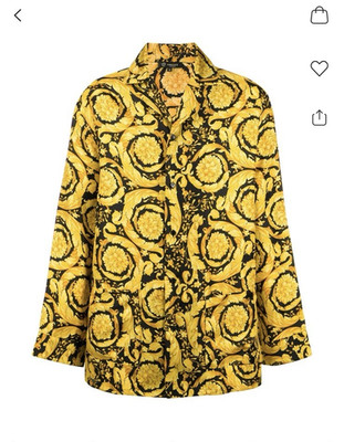 Versace Barocco Print Silk Black/Gold Women s Button-Up Long Sleeve Shirt XS