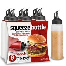 Condiment Bottles Leakproof Snap Cap, 6 Pack 12 Oz Squeeze Bottles,Clear