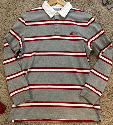 Carhartt WIP Long Sleeve Polo Tork Rugby Shirt Grey Red Sz M Work 