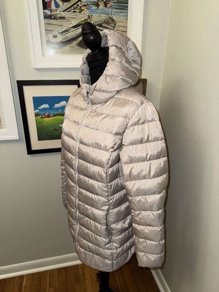 Chaqueta acolchada Eddie Bauer Parka Mujer MD Gris Cremallera completa Con capucha Embalable Foto 3 de 4