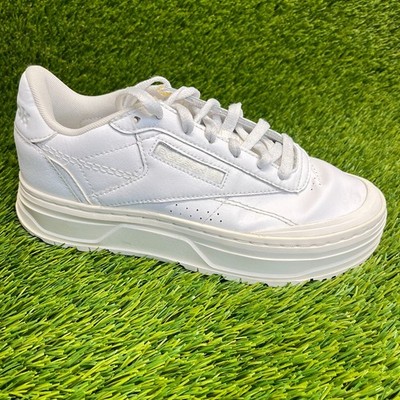 Reebok Club C Double Geo Womens Size 7.5 White Walking Leather Shoes Sneakers