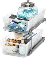 2-Tier Organizer, Multi-Purpose Slide-Out Storage with Handles and Dividers for 