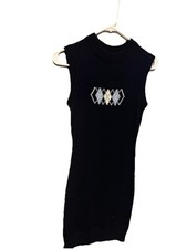 DIVIDED Sleeveless Argyle Knit Sweater Dress Navy S Mini Pullover Mock Neck