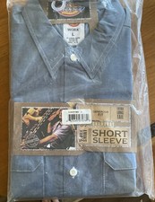 Vtg Dickies Blue Work Shirt Mens L Short Sleeve Button Down Extra Long Tail NWT