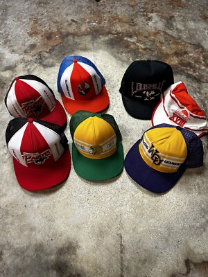 Vintage 80s Sports AJD Hat Cap Super Stripe Mesh Snapback Hat Cap
