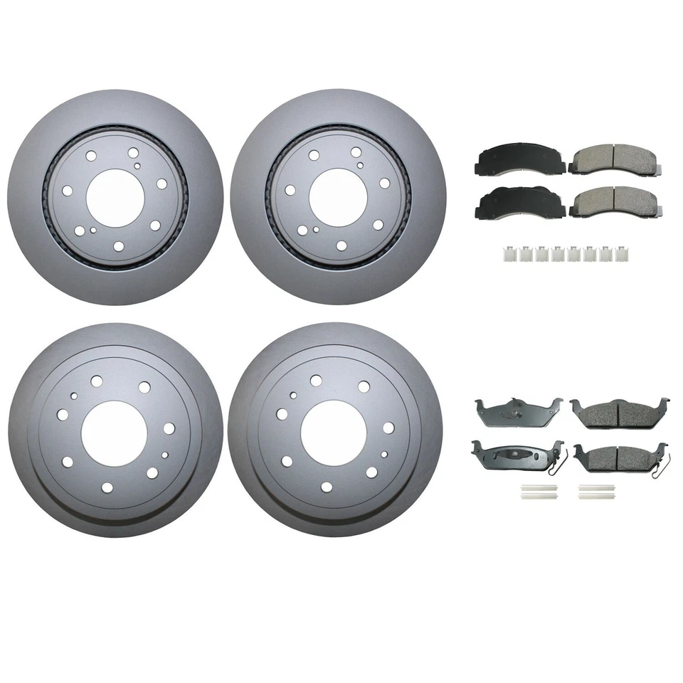 Juego de rotores de freno delantero trasero y pastillas de cerámica Akebono para Ford F-150 HD carga útil Foto 3 de 4