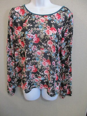 Eyelash Couture Floral Print Top Size Large Sheer Romantic Pullover