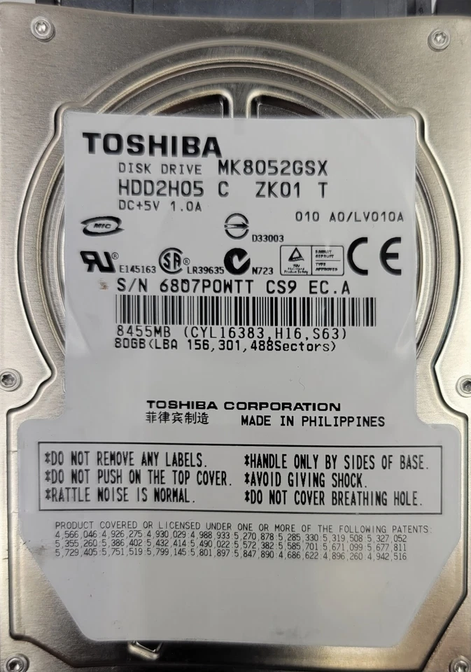 Toshiba MK8052GSX 80GB Internal SATA 5400RPM 2.5" (HDD2H05) HDD - Image 2 of 4