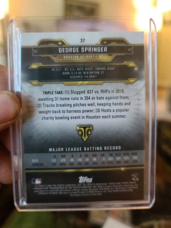 2020 Topps Triple Thread George Springer #37 # 140/299 - Image 2 of 2