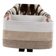 Large Blanket Basket, Rectangle Woven Baskets for 22  x17  x12  Gradient Yellow