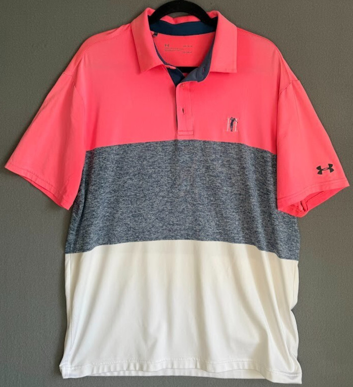 Under Armour Polo Shirt Men Large Multicolor Short Sleeve Golf Loose Outdoor