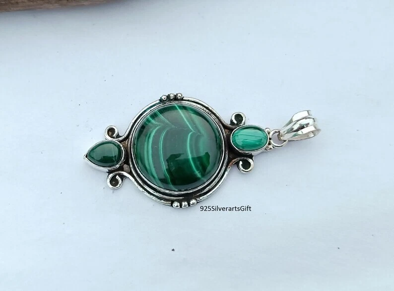 Кулон из стерлингового серебра 925 пробы с малахитом пентан ручной работы юбилейный кулон SD70 - Изображение 2 из 4