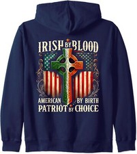 Ireland Flag Celtic Irish By Blood American On Back Unisex Hooded Sweatshirt