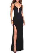 La Femme Black Strappy Back Jersey Column Gown Dress Size 8 328