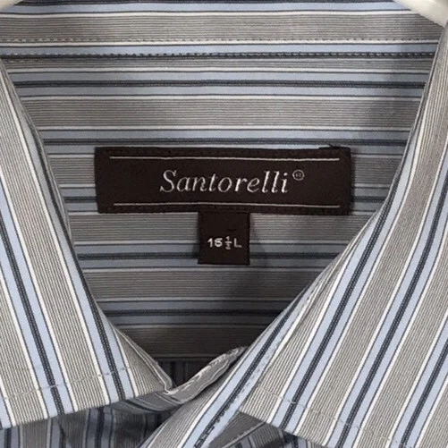 Santorelli Men's 100% Cotton Long Sleeve Striped Dress Shirt Size 161/2 L - Image 3 of 4