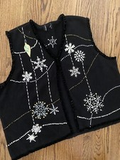 Vtg Supersized Classic Black Sparkle Snowflake Ugly Christmas Sweater XXXL