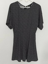 Forever 21 Womens Size Medium Black White Diamond Print Fit Flare A Line Dress