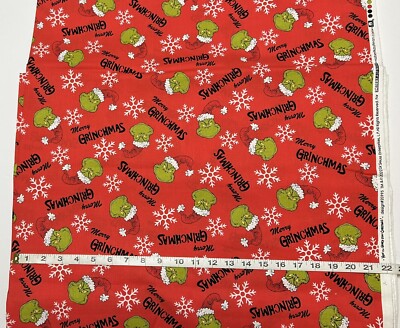 NEW cotton fabric half yard - Christmas Merry Grinchmas Grinch On Red Background