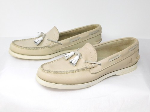 White Leather Tassel Boat Shoes Size 