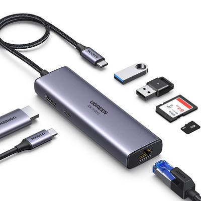 UGREEN Revodok 7 in 1 USB C Hub Gigabit Ethernet Adapter 4K@60Hz HDMI 100W PD...