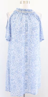NWT Michael Kors Blue White Floral Cold Shoulder Shift Dress Size S Casual 