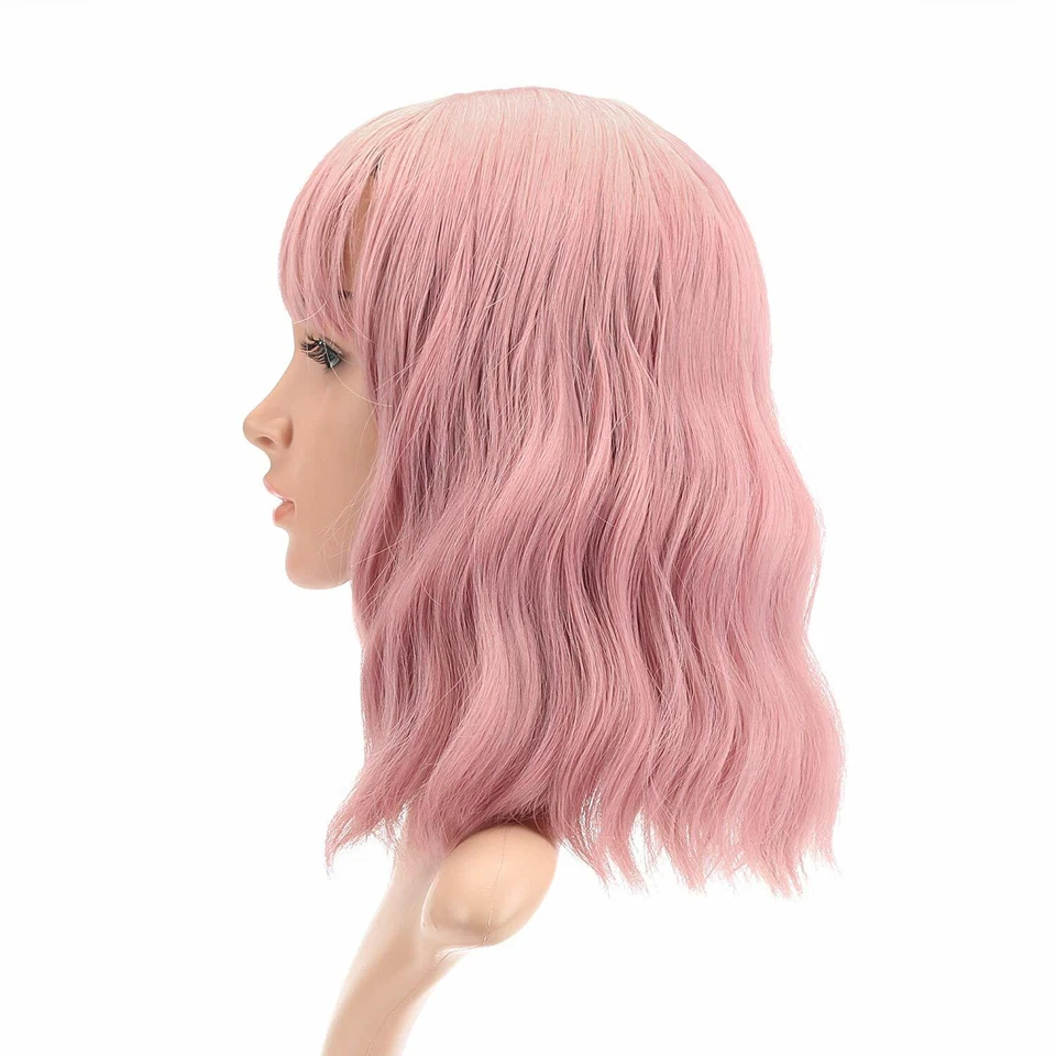 Girls Short Fashion Bob Wig Purple Pink Wig for Women Pastel Wavy Wig With Bangs - Image 4 of 4