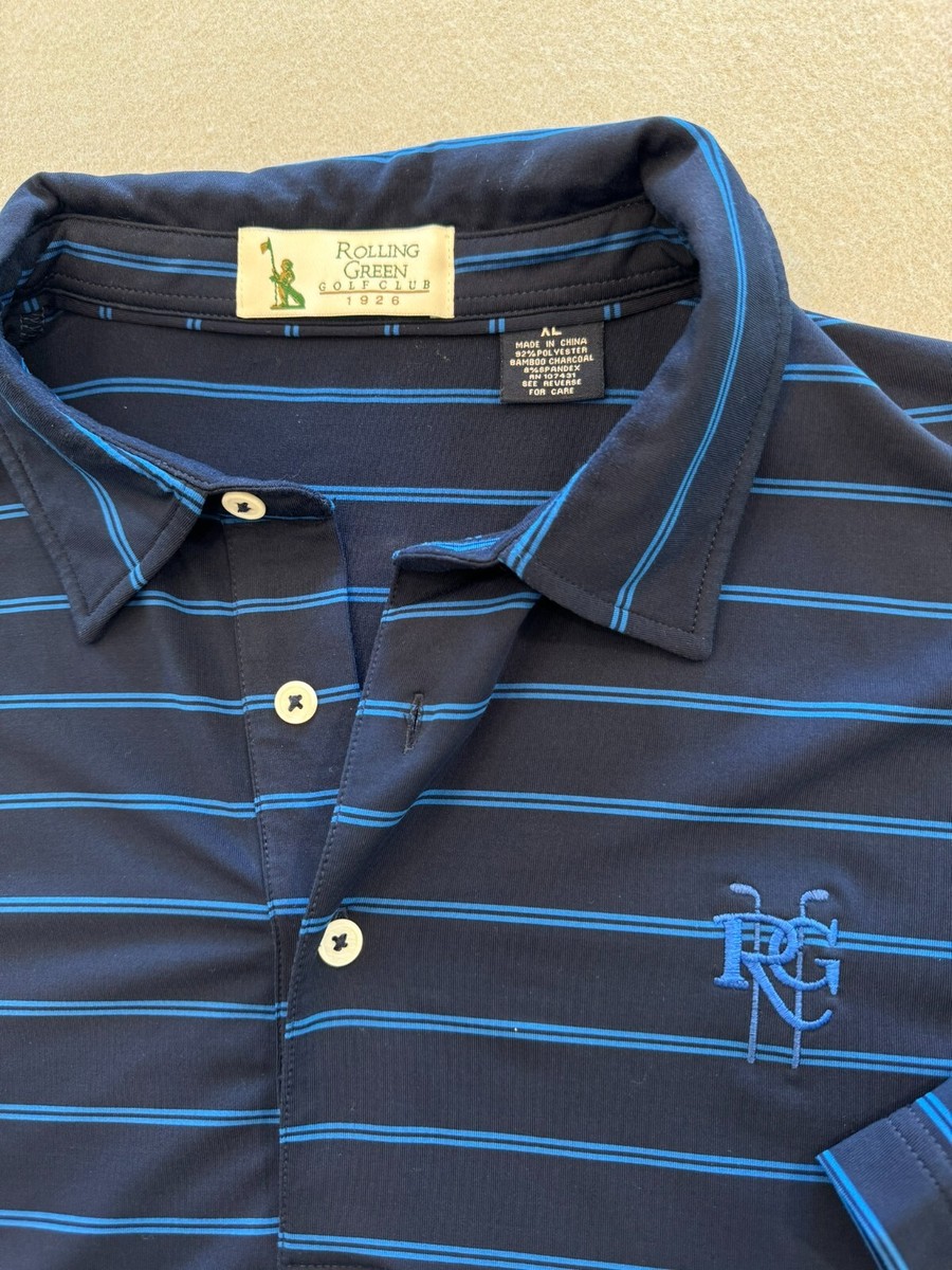 Rolling Green Golf Club Polo Shirt Men's XL Blue Stripe Logo Knit