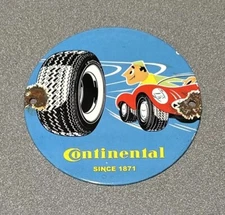 VINTAGE CONTINENTAL TIRES PORCELAIN SIGN CAR GAS AUTO OIL
