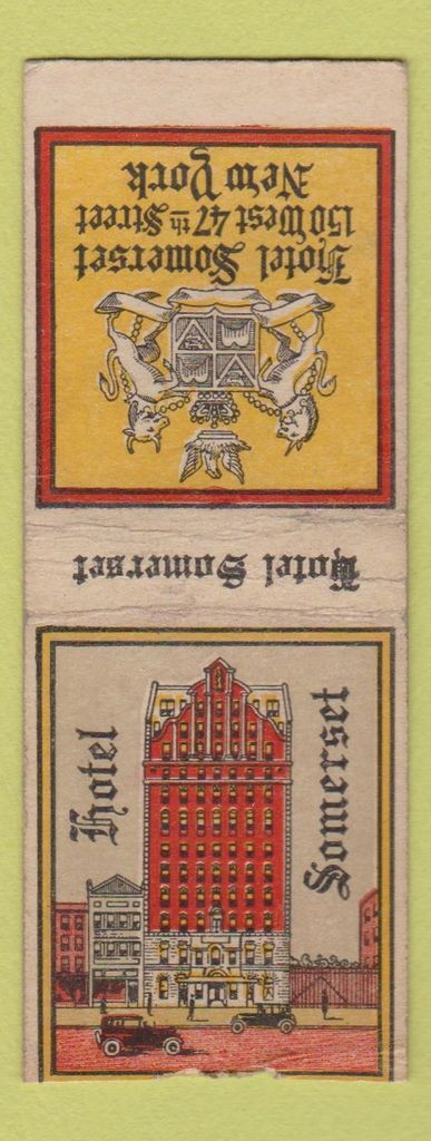 Matchbook Cover - Hotel Somerset New York City BOBTAIL