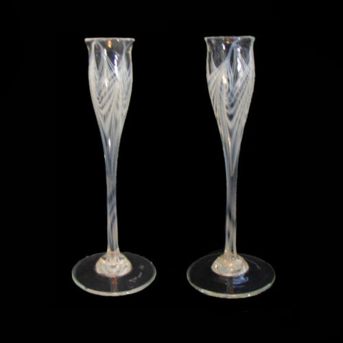 2 Nancy Freeman Pulled Feather Art Glass Cordial Cocktail Goblet Stemware Signed - Picture 1 of 9