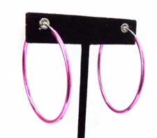 CLIP-ON EARRINGS PINK SHINY HOOPS  2.25 INCH HOOP EARRINGS THIN NON PIERCED